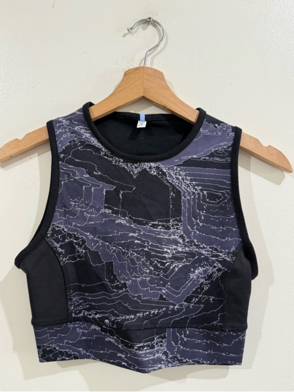 BY MCQ Patterned Black & Charcoal Crop Tank Top